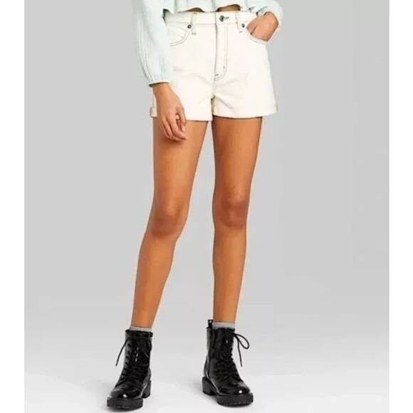 Wild Fable Women's Cream High Rise Rolled Cuff Denim Shorts‎ Size 6 R NEW - Picture 2 of 10